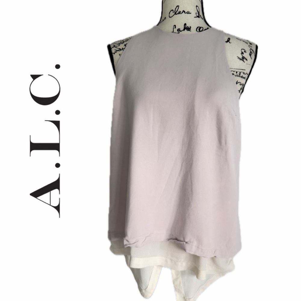 A.L.C. Silk Blouse Sleeveless Anise Draper Blush Pink/Ivory Asymmetrical‎ Back